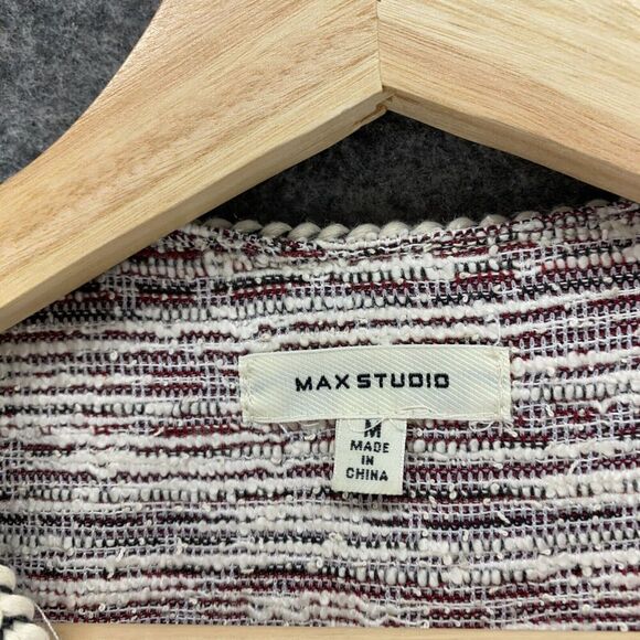 Max Studio Cardigan Women M Medium Gray Striped V-Neck Open Front Long Sleeve - Picture 5 of 9